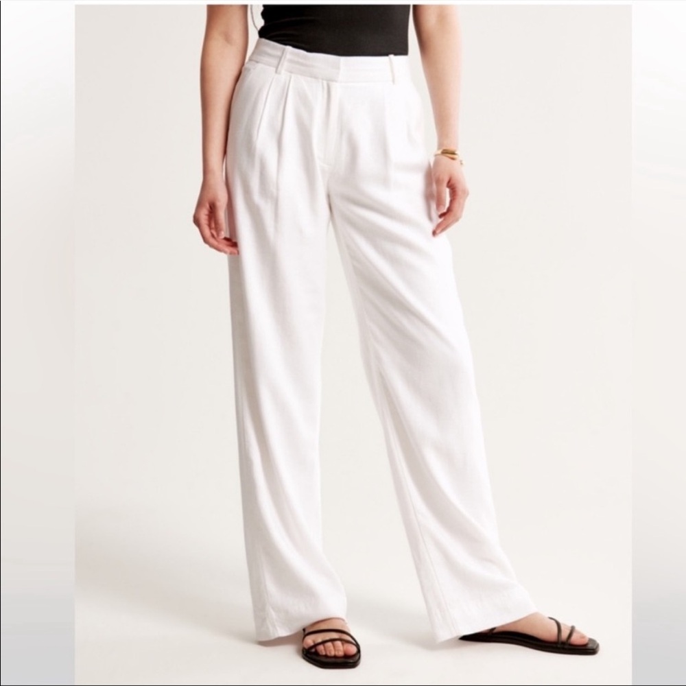 A&F Harper Tailored Linen Blend Wide Leg Trousers in White, Size 27/4